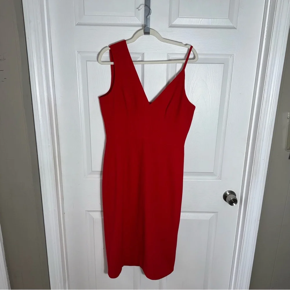 Dress The Population Erika‎ Red Sheath Midi Dress Wedding Guest Size M